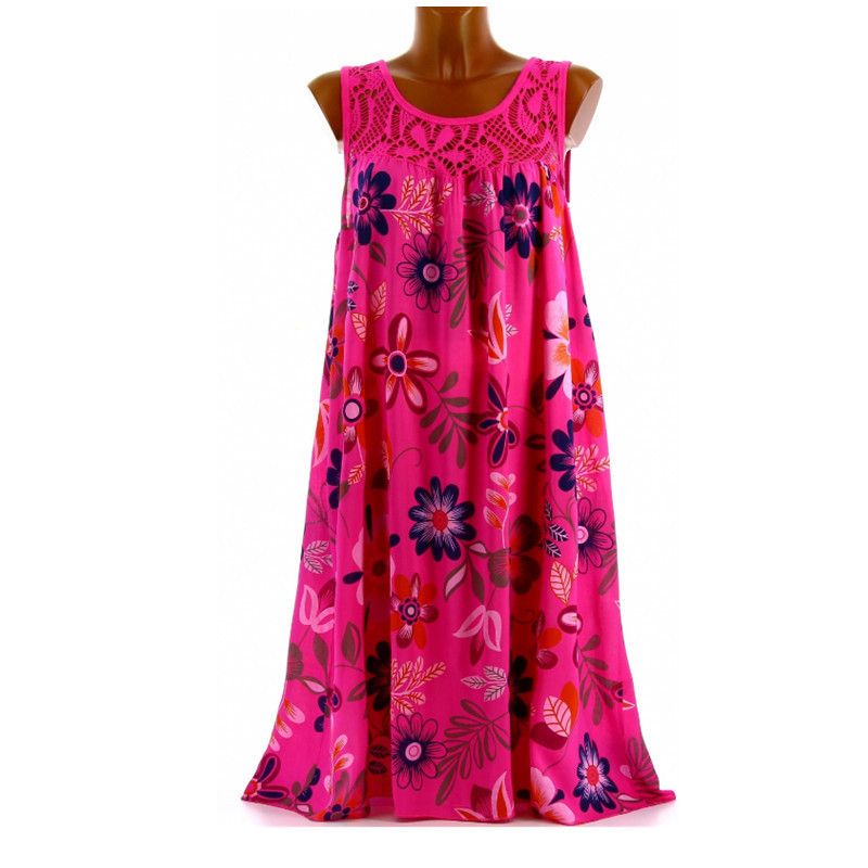 2022 Women's Sleeveless Head Lace Printed Large Swing Tank Top Dress_voghion.com
