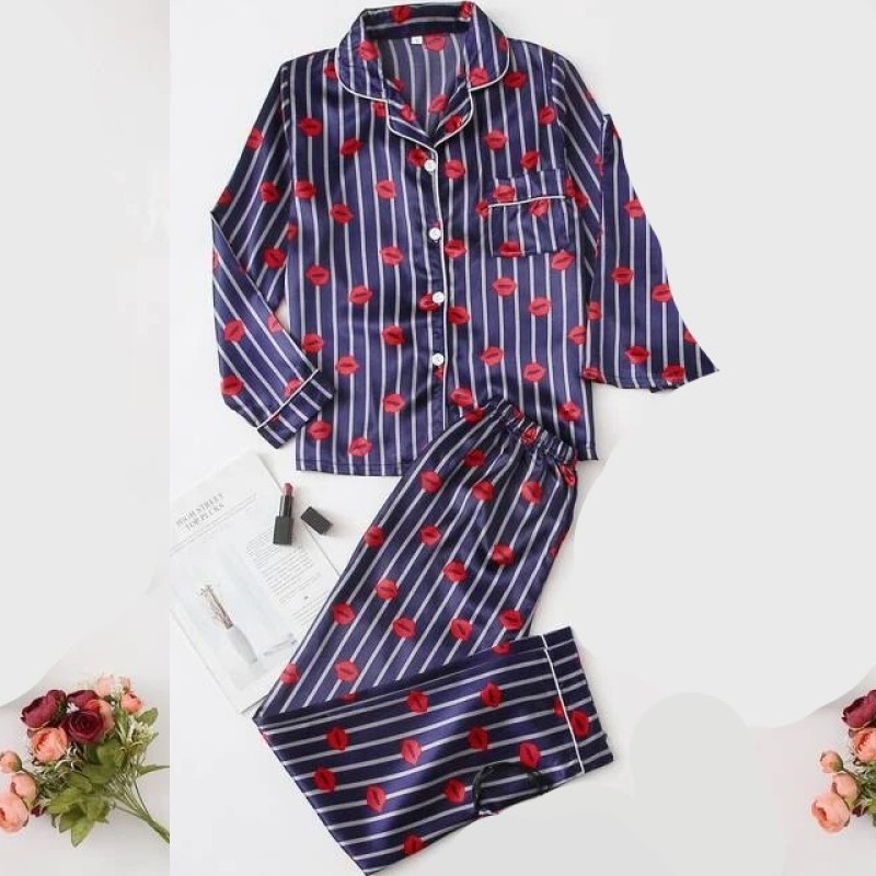 Home wear suit pajamas women's satin cardigan long sleeve long sleeve autumn new style_voghion.com