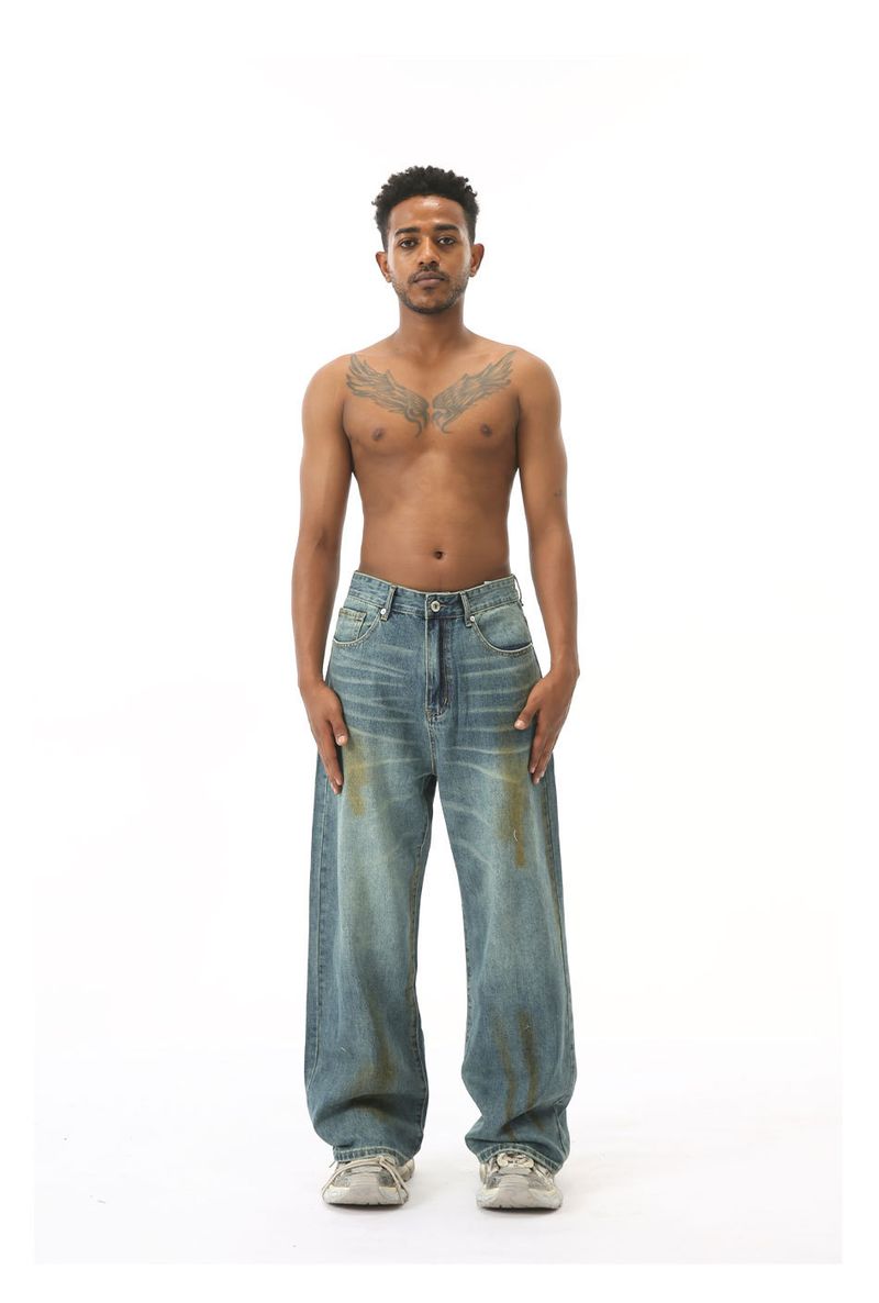 EF JEANS | 2024 New European And American Retro Washed Pattern Old Straight Washed Loose Wide-leg Pants Jeans_voghion.com