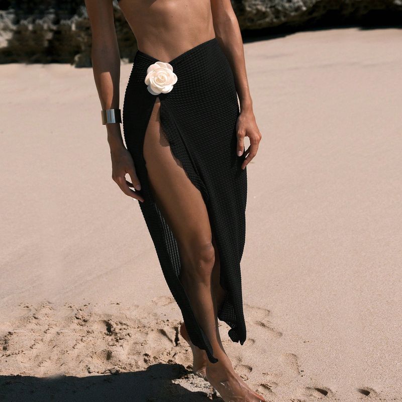 Damenbekleidung Mädchen Nische Langer Rock Blume Strandanzug Einfarbig Bikini Dreiteiliger Urlaub Badeanzug Weiblich_voghion.com