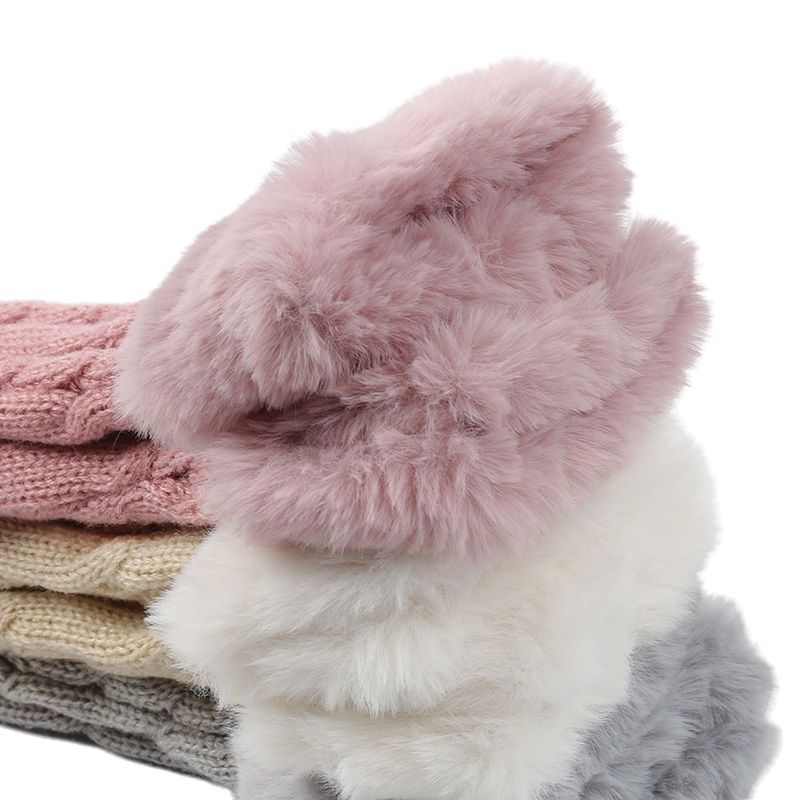 Women's Fingerless Velvet Gloves - Knitted 8-Shaped Twisted Design, Warm & Soft Wool For Autumn & Winter (Short Turn-Up Cuff, Stylish & Cozy)_voghion.com