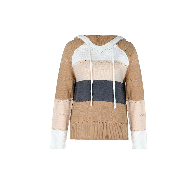 Maglione pullover colorato con cappuccio casual alla moda da donna_voghion.com