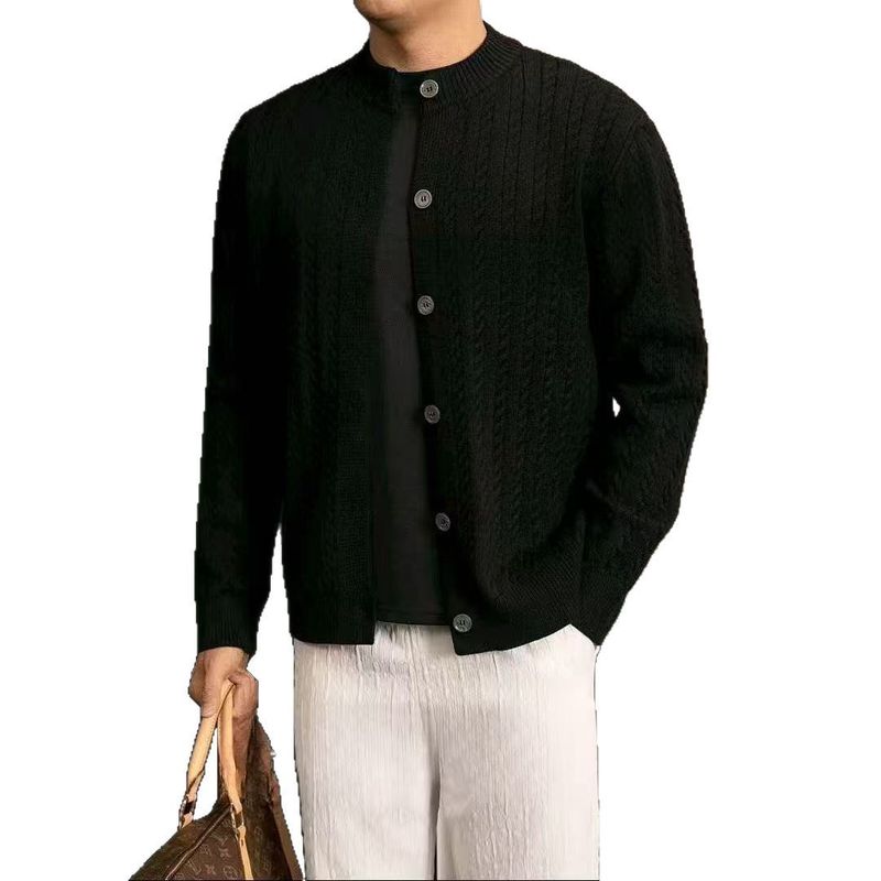 Men's Button Cardigan Jacket 2025 New Loose Casual Autumn Winter Round Neck Knitwear_voghion.com