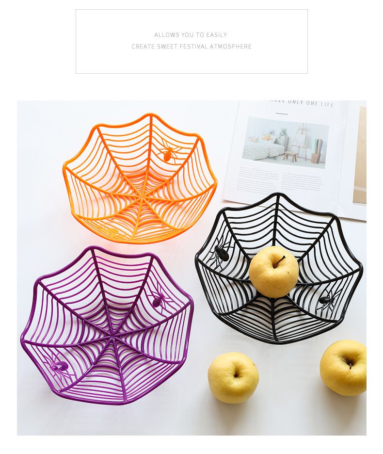 Halloween Web Basket Fruit Skull Spider Candy Plate Holiday Decoration Props_voghion.com
