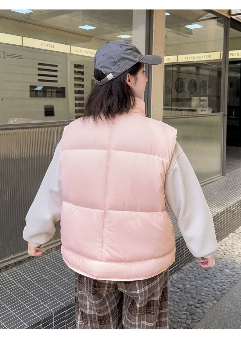 Women's Quilted Puffer Vest - Lightweight Winter Warm Sleeveless Jacket With Stand Collar, Zip Front, Pockets (Black, Beige, Blue, Pink, Brown)_voghion.com