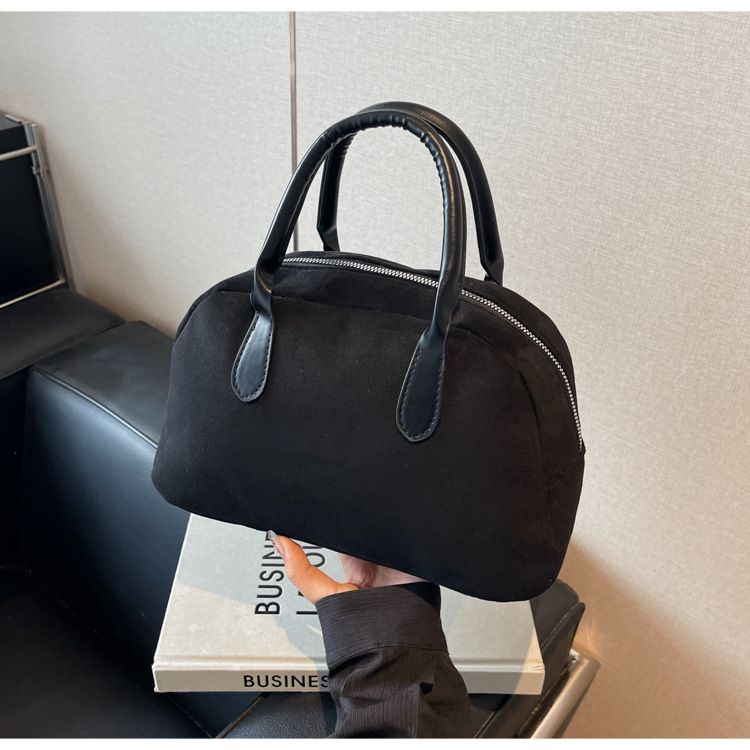 Suede Bowling Bag Vintage Casual Handbag Handbag Boston Pillow Bag_voghion.com