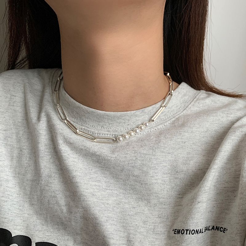 Spremne zalihe ANENJERY Sier Color Stack Pearl za žene Nakit za zabave Ogrlica Pokloni Nova moda Veleprodaja_voghion.com