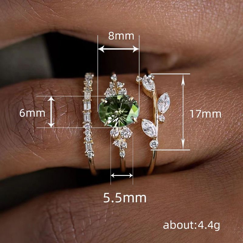 Cao Shi's Light Luxury Floral Horse Eye Inlaid Engagement Ring, Hot Selling Three Piece Finger Ring Set_voghion.com
