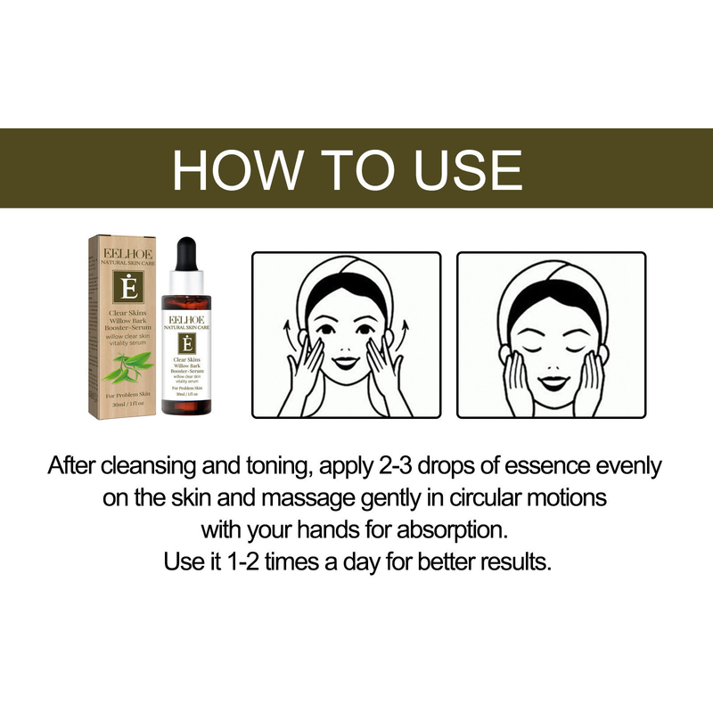 EELHOE Cleansing Willow Bark-essentie kan de droogheid verlichten, acnevlekken vervagen, de huid reinigen, hydrateren en een gevoelige huid veroorzaken_voghion.com