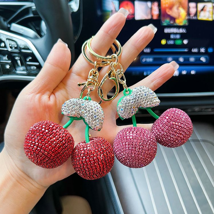 Funkelnder Kirsch-Schlüsselanhänger – Autoschlüssel und Taschenanhänger aus Keramik mit Strasssteinen (das perfekte Geschenk für Sie)_voghion.com