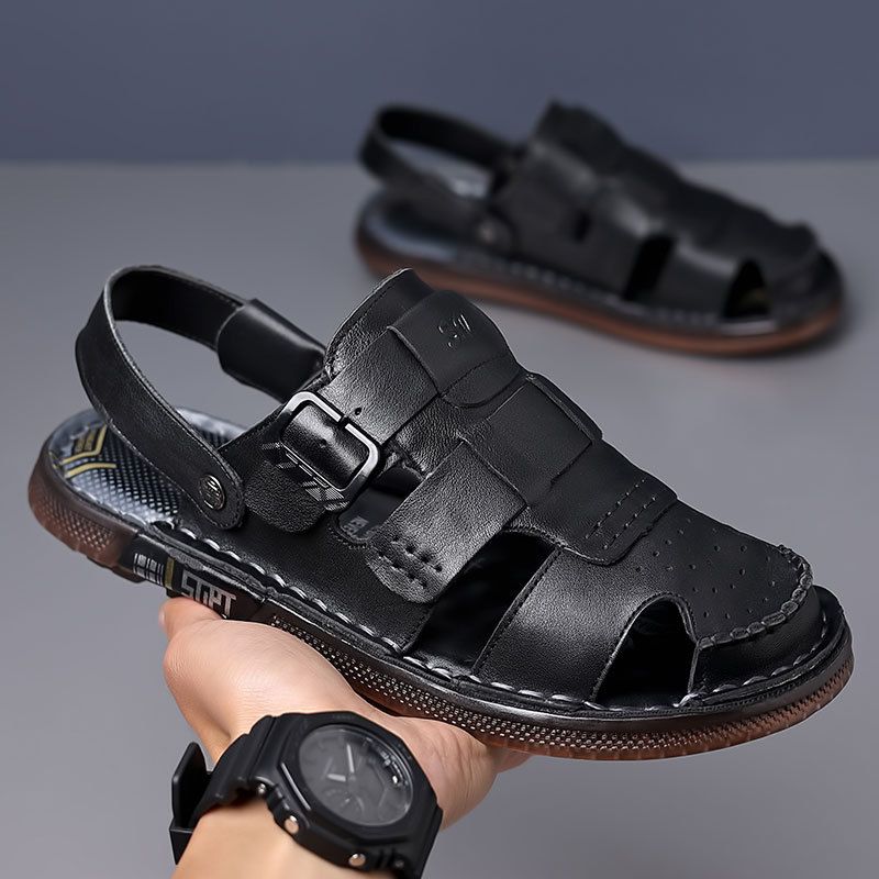 Sandals Summer 2025 New Style, Breathable Sandals External Wear, Genuine Leather Slippers, Cowhide Sole Beach Shoes For_voghion.com