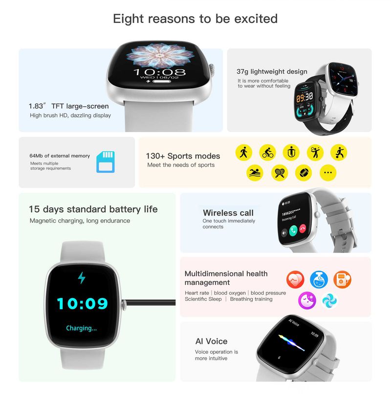 Montre connectée Bluetooth, appels, étanche, sommeil, rappel de messages, musique, sport, couple_voghion.com