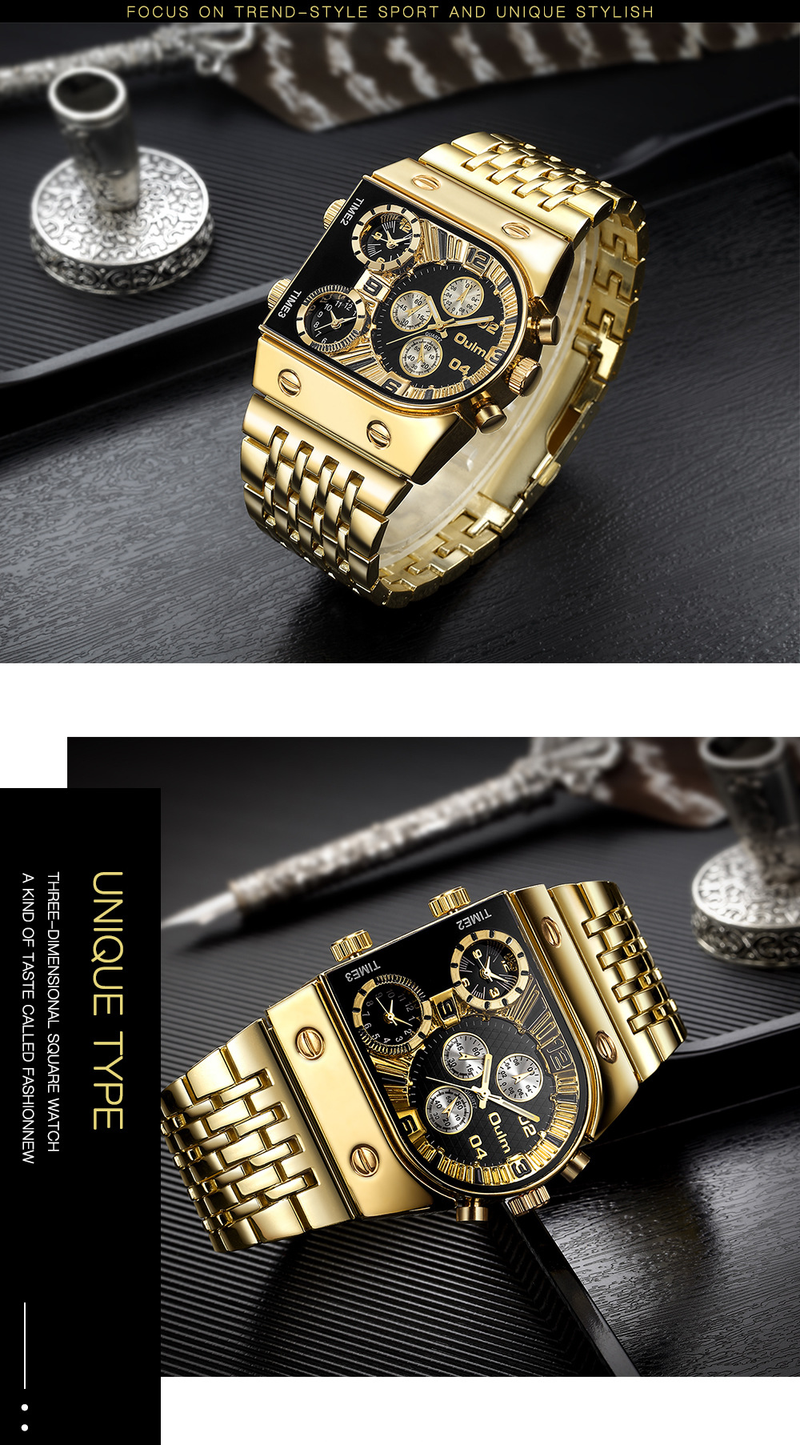 Men's Watches Multi-time Large Dial Luminous Men's Watch Steel Belt Leisure Quartz Watch Gold_voghion.com