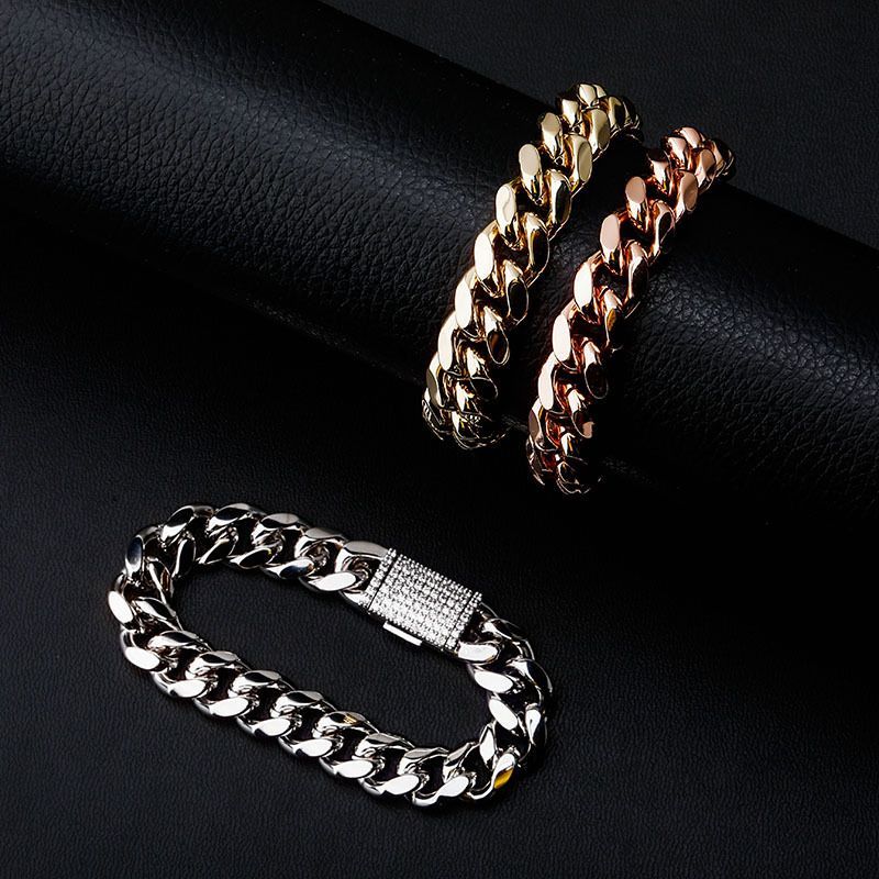 Ins New Box Jewelry Buckle Cuban Inlaid Zircon Real Gold Electroplated Hip Hop Men's Bracelet_voghion.com