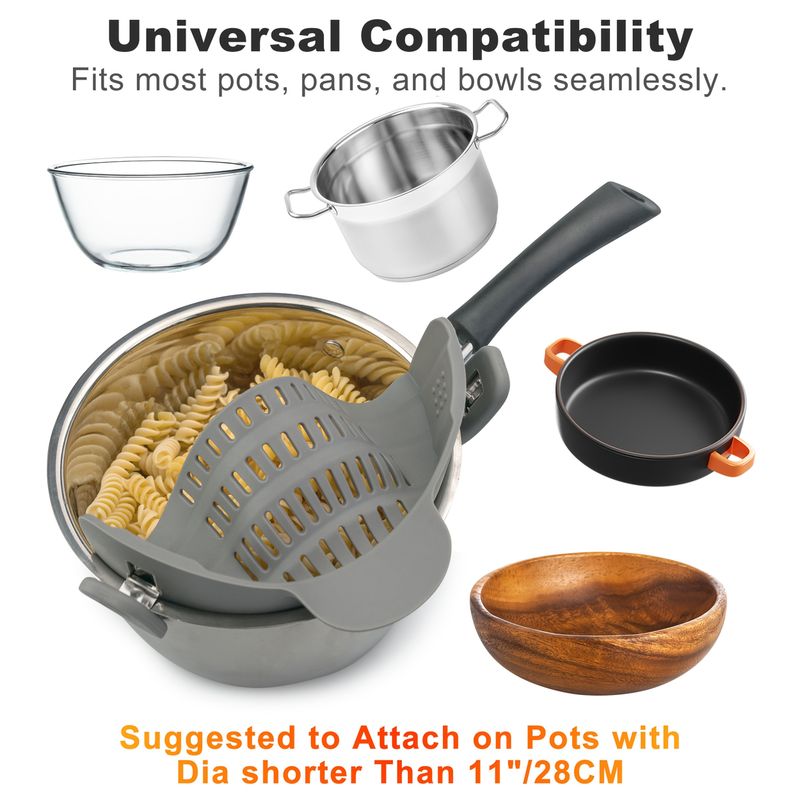 ABERZEY Clip-On Strainer For Pots & Pans Durable Plastic Colander For Pasta Meat Vegetables Fruits Easy Drainage Compact Design_voghion.com