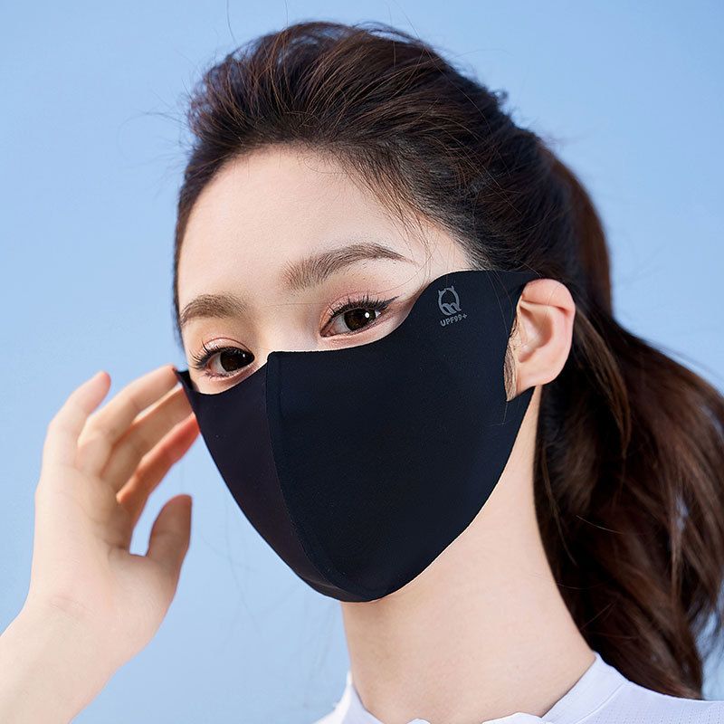 Maschera facciale in seta di ghiaccio traspirante, lavabile, leggera, senza cuciture, con protezione solare UV e effetto tridimensionale 3D_voghion.com