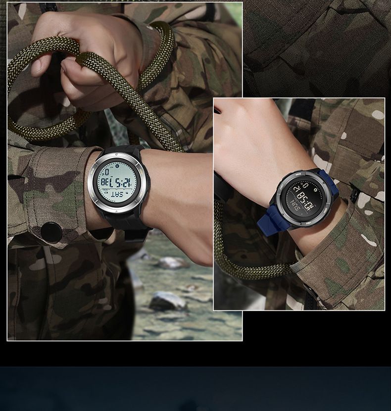 Digitale Sportuhr für Herren und Damen mit Kompass, Metronom, Schrittzähler, doppelter Zeitzone, Nachtlicht, wasserdicht bis 50 m, Silikonarmband_voghion.com