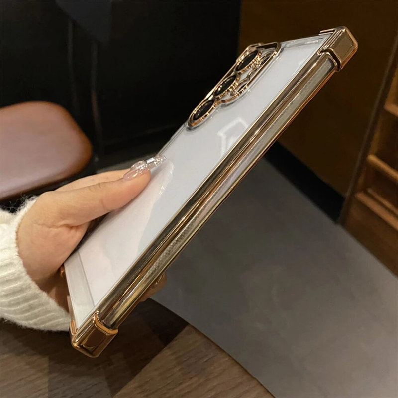6D-plätering Transparent telefonfodral för Samsung Galaxy S24 Ultra S23 S22 Plus Elektropläterad linsfilm Luftkuddebumper_voghion.com