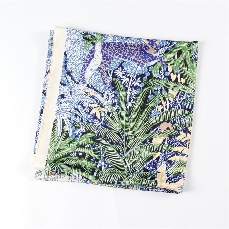 Spring And Autumn New Twill Silk 130cm Women's Large Square Forest Inn Printed Headscarf Sun Protection Shawl Scarf_voghion.com