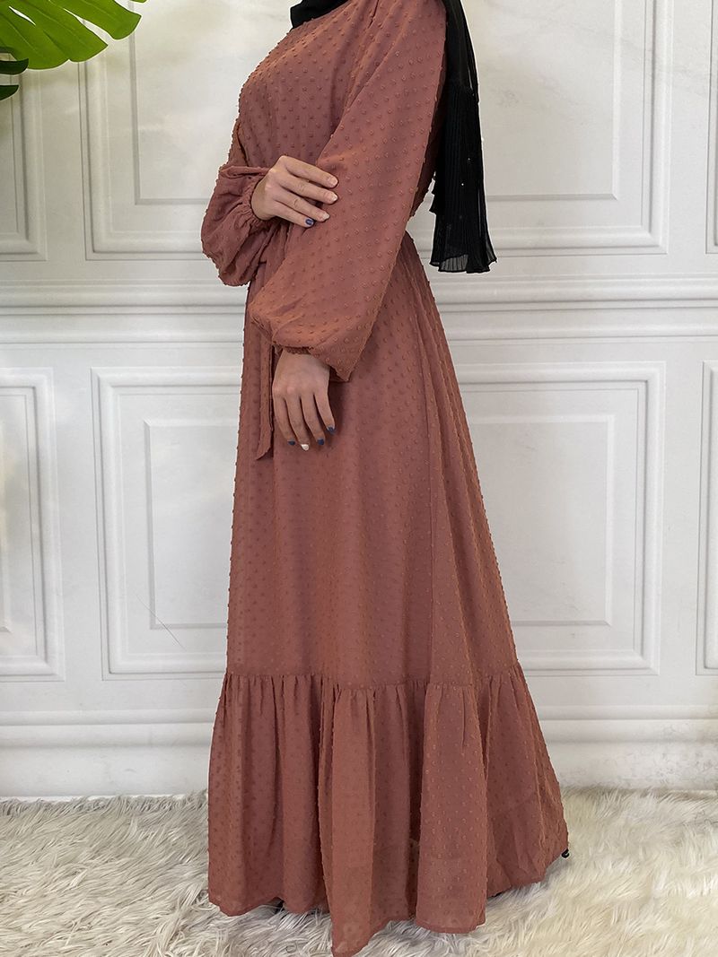 Laatste moderne mode Ruffle Polka islamitische kleding Kaftan met voering Vrouwen moslim Maix Casual jurk Abaya_voghion.com