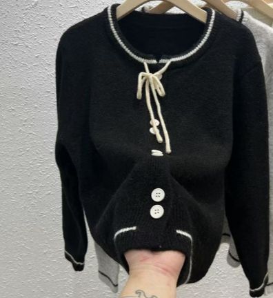 K Fashionable Korean Style Women's Knit Cardigan With Tie; New Style, Collarless, Long Sleeve Top With A Schoolgirl_voghion.com