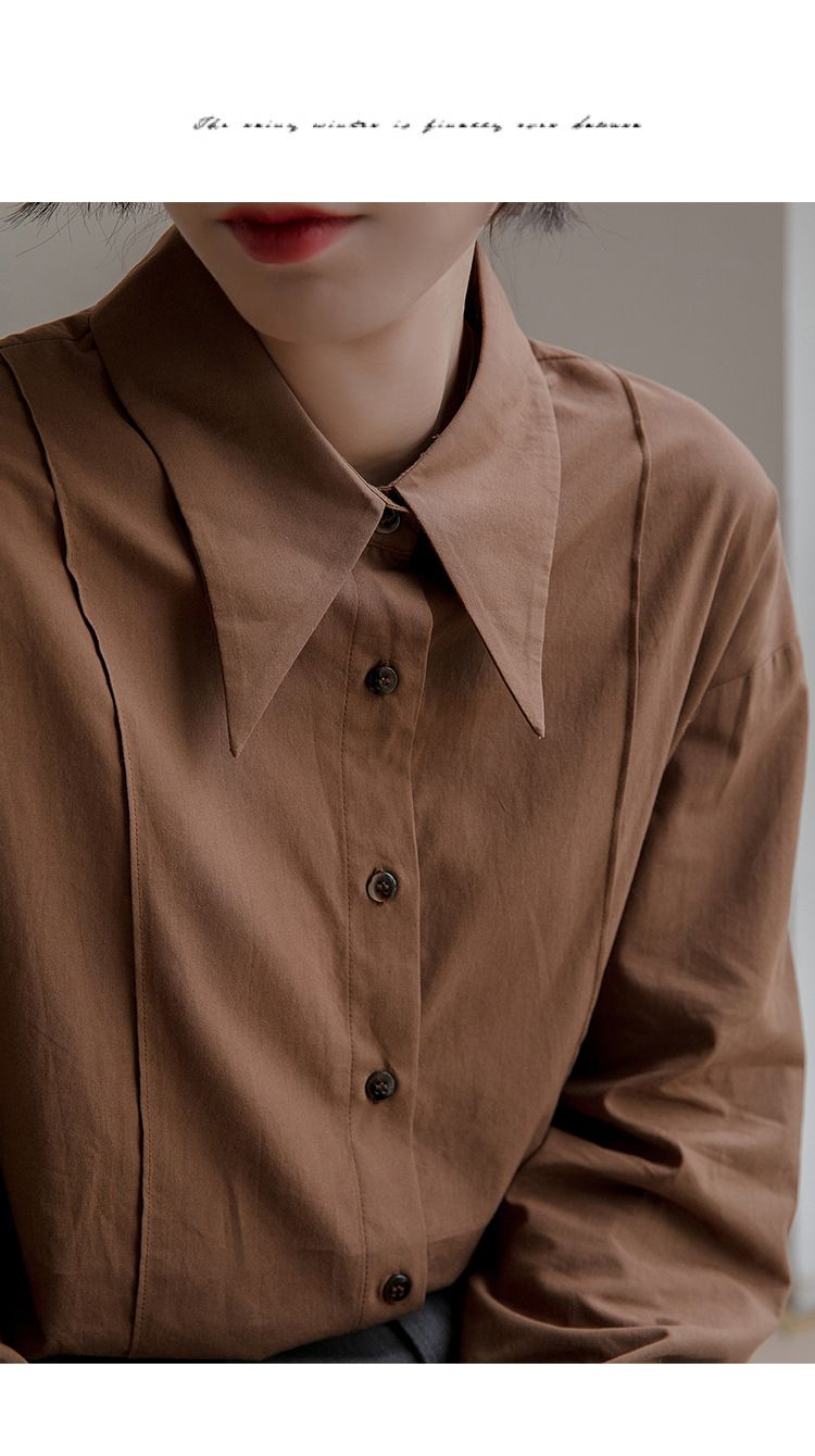 2025 Nvyis2025 Primavera Colletto a punta Un top in stile francese di nicchia, camicia casual ampia per donne con maniche lunghe_voghion.com