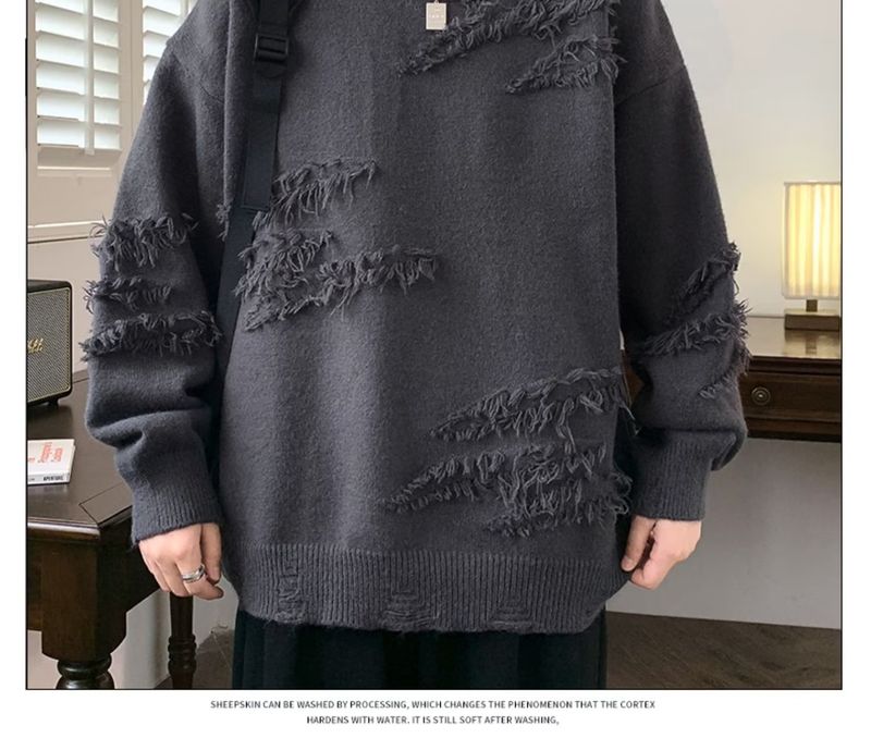 Maglione girocollo giapponese retrò tinta unita per uomo in autunno inverno, tendenza ampia e rilassata, maglia di base pullov aderente_voghion.com