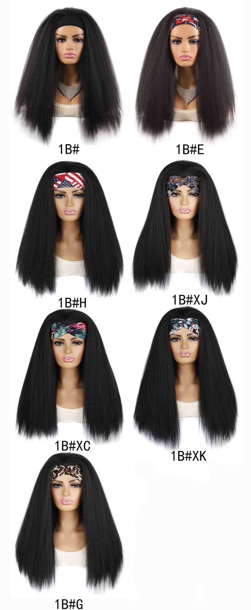 Hair Extensions Wigs women's hair band turban wig headpiece corn silk medium length synthetic black hair set turban long hair_voghion.com