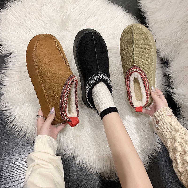 Women's cotton boots with velvet and fur one warm thick bottom sponge bottom without heel cotton shoes_voghion.com