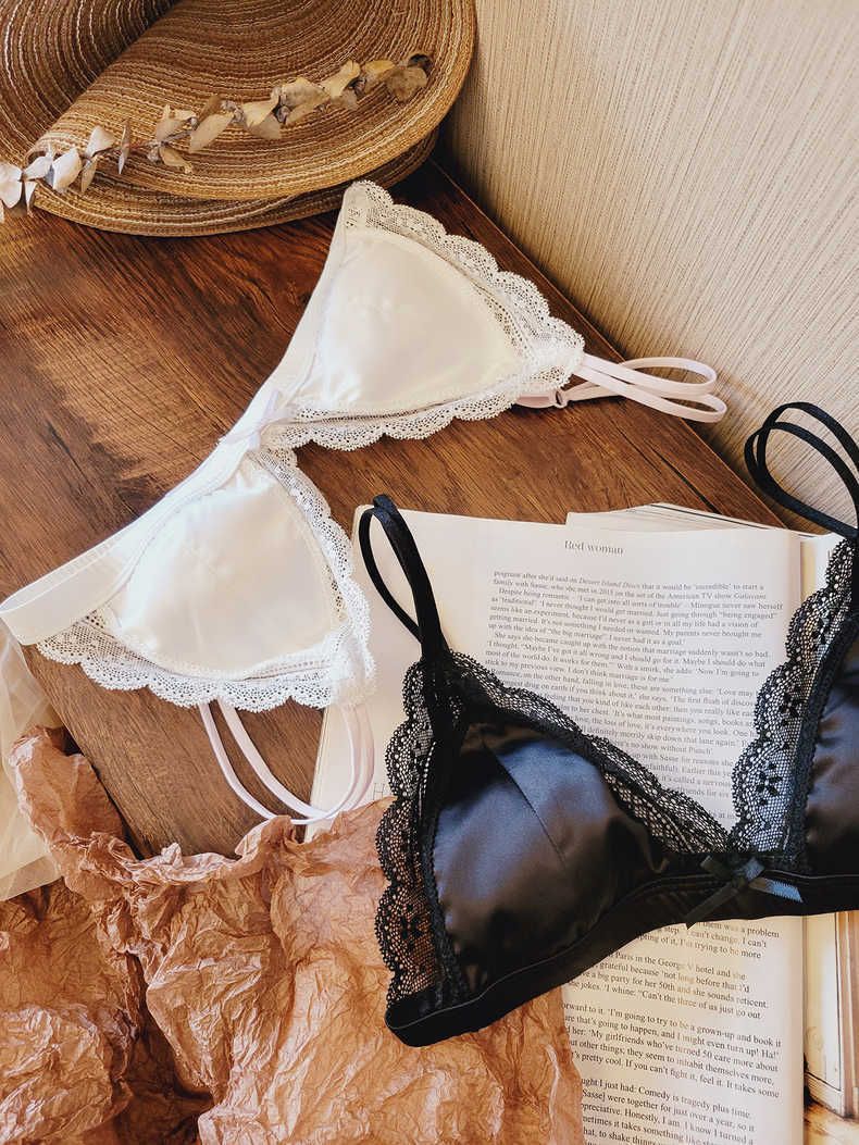 Damesondergoed met kleine borsten, dunne sexy kant zonder stalen ring, driehoekige cup, kleine push-up bh-set, zomer_voghion.com