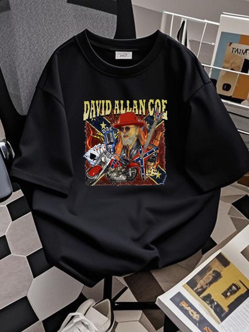 David Allan Coe T-Shirt World Tour Charcoal Shirt Classic Style Vtg NH1467 Unisex Grafik Top für den Alltag bequeme Designerkleidung_voghion.com