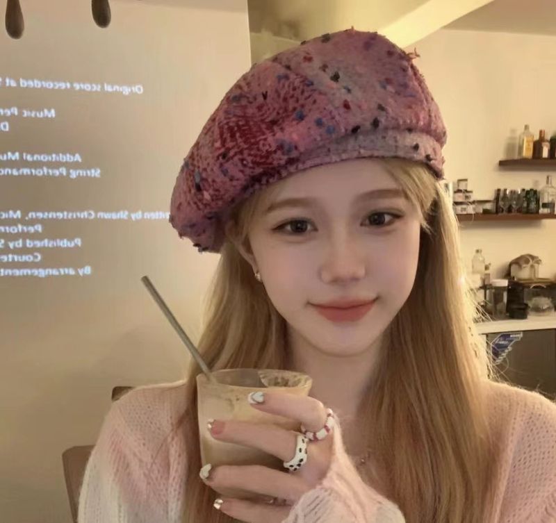 Koreanische Instagram Rot Rosa Weihnachten Baskenmütze Frauen Herbst und Winter Stil Zeigen Gesicht Kleine Maler Achteckigen Hut_voghion.com