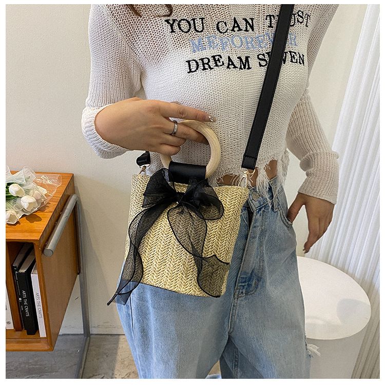 Borsa a secchiello da donna, stile giardino, borsa in erba, borsa a secchiello alla moda femminile, piccola borsa intrecciata, borsa a tracolla con tracolla singola_voghion.com