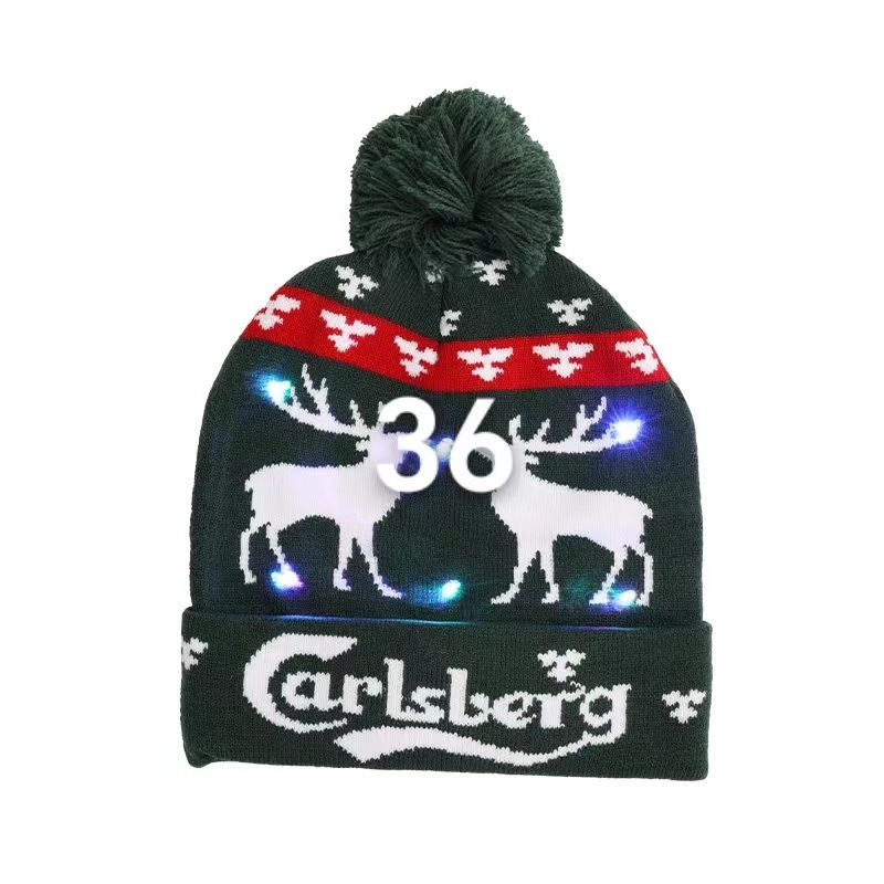 2024 Nieuwe Jacquard LED Wollen Herfst/Winter Warme Gebreide Kerstmuts_voghion.com