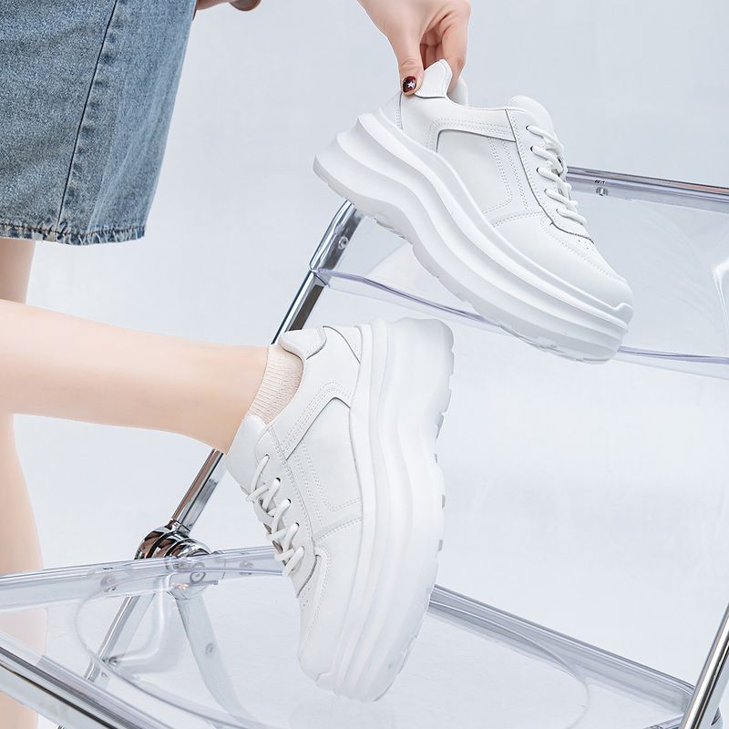 Real Leather Thick Soled White Women, Cloud Dream 2025 Spring New Height Increasing Casual Shoes, Fashionable And_voghion.com