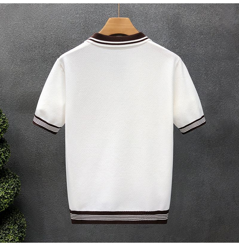 Maglietta estiva da uomo, a maniche corte, con scollo a V e colori a contrasto, vestibilità slim, polo con risvolto e maglia testurizzata_voghion.com