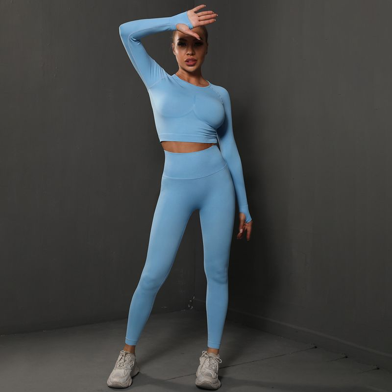 Completo da due pezzi Fiess per donna, aderente e senza cuciture, con sollevamento fianchi, per yoga e corsa_voghion.com