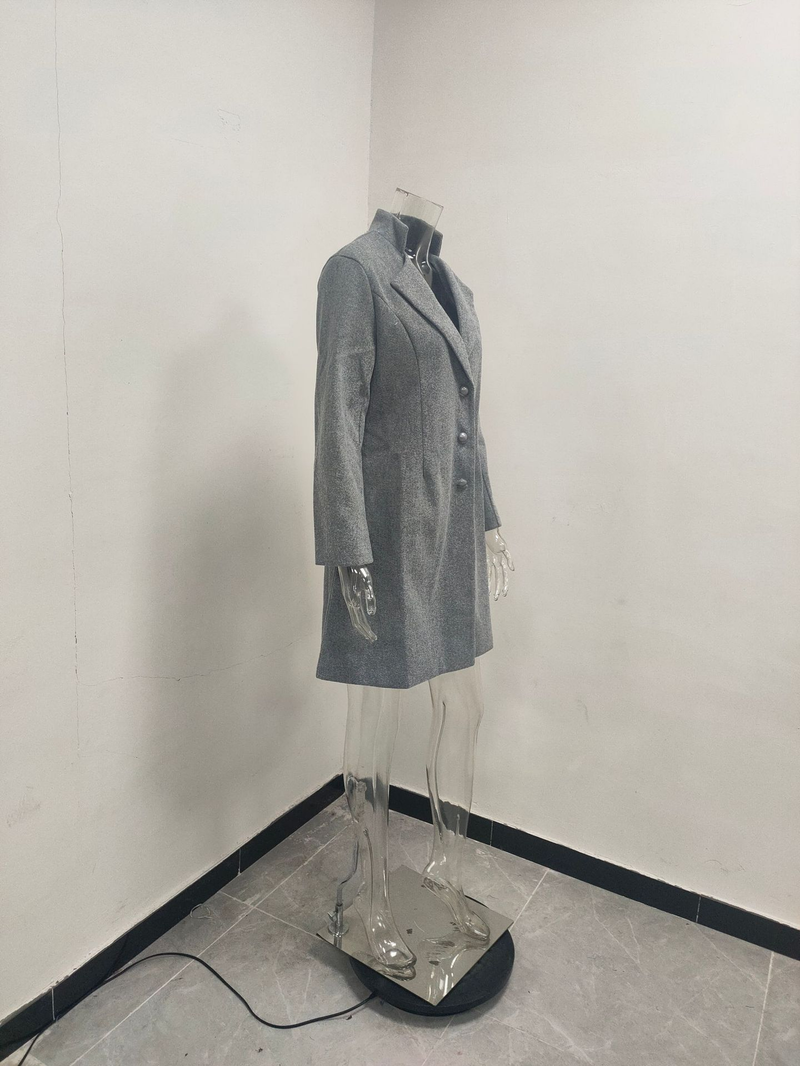 Comemore toamna femei haina cu guler mediu elegant cald iarna jachetă cu un singur nasture culoare solidă turn-down plus size_voghion.com