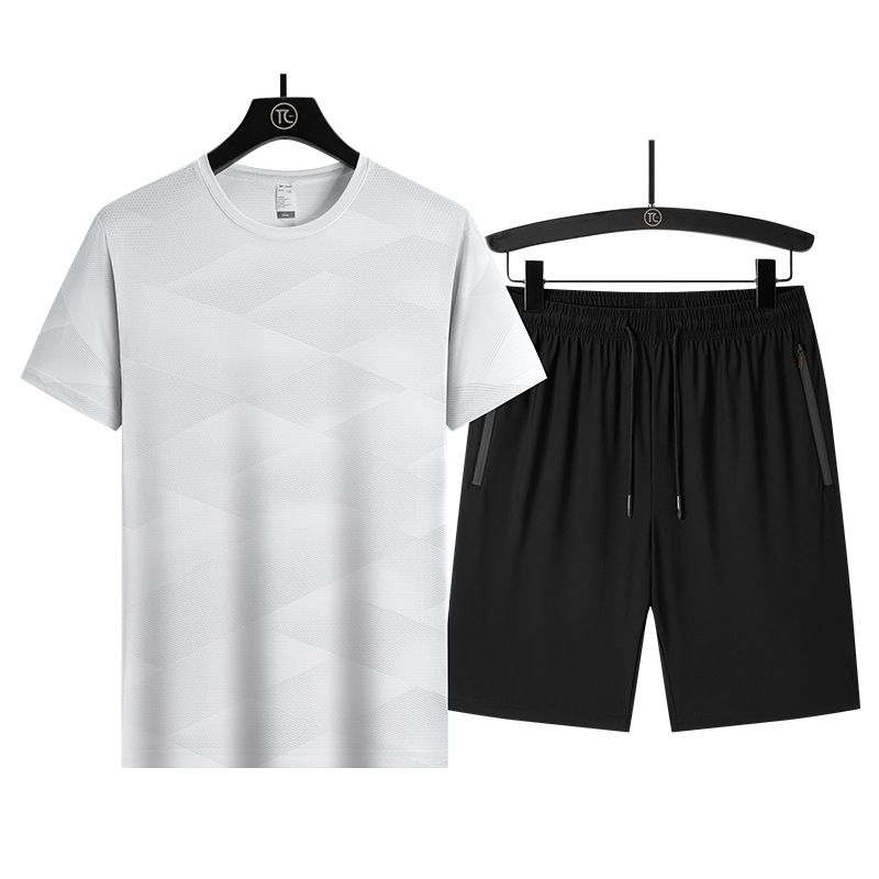 Conjunto de nailon y seda de hielo para hombre, combinado con pantalones cortos Five Cent de manga corta para negocios, absorbe el sudor y es transpirable._voghion.com