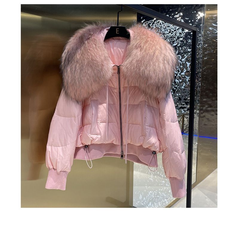 Damenbekleidung Wintermantel Damenmode kurze Daunenjacke Damen High-End-Damen 90 weiße Entendaunen Fuchspelzkragen_voghion.com