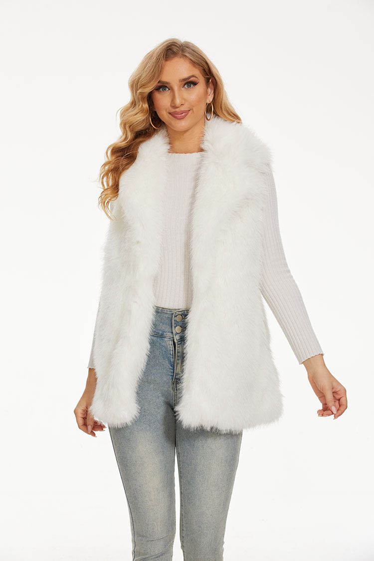 Damen neue Pelzimitation Fuchspelz Pelzweste Reversweste mittellange Kunstpelz Damenweste zum Warmhalten_voghion.com