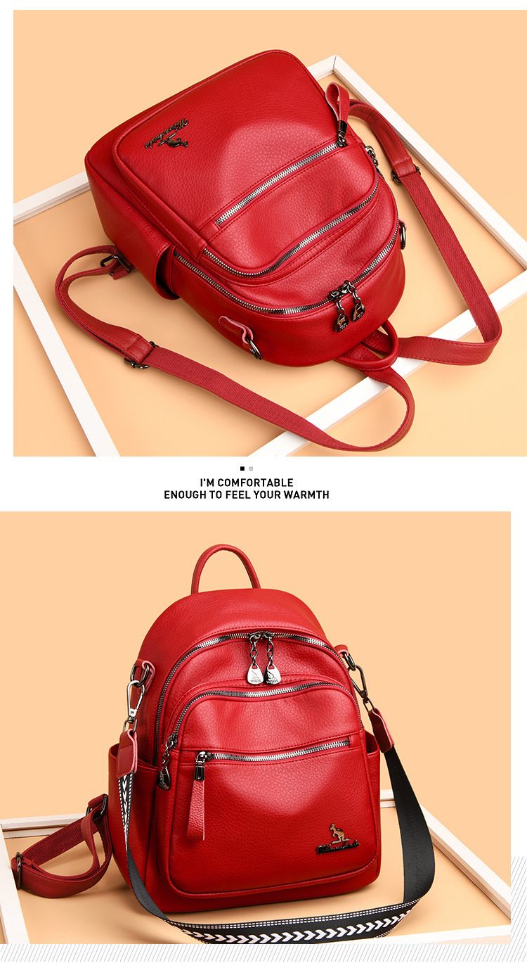 2024 New Fashionable Versatile Handbag Soft Leather Women's Backpack Student Multi Layer Large Capacity Shoulder Bag_voghion.com