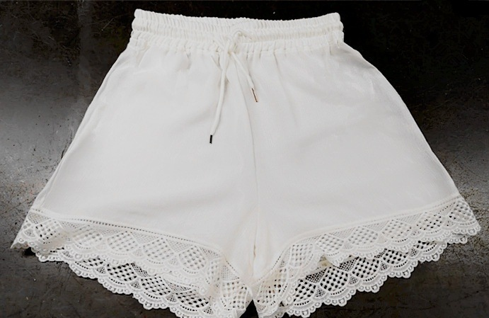 Women's solid color lace up shorts with casual pants_voghion.com