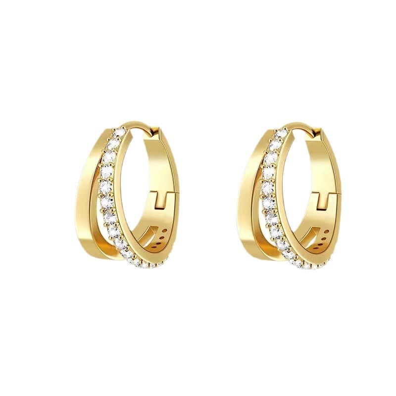 Simple And Elegant Copper Inlaid Zircon Double Layer Hoop Earrings With Design Sense For Women_voghion.com