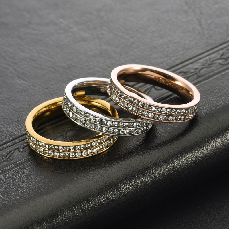 Anello da donna in oro K con doppia fila di diamanti, versione stretta, in acciaio al titanio, di lusso, per coppie._voghion.com