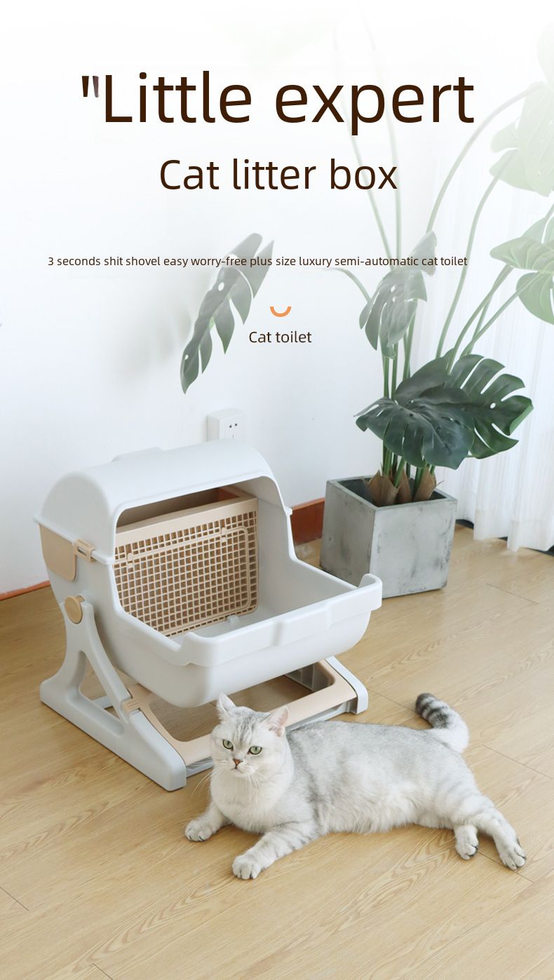 Leyoupai Cat Toilet Factory Direct Oversized Semi-automatic Cat Toilet Pet Toilet Semi-closed Litter Box_voghion.com