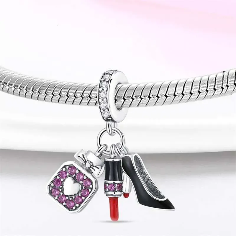 New 925 Sterling Silver Colorful High Heels Lipstick Charm Bead Pendant Fit Beads Charms Bracelet DIY For Women Fashion_voghion.com