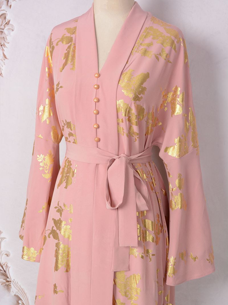 Damenbekleidung Naher Osten Muslimische Damenmode im neuen Stil mit Goldprägung Abendkleid Arabisches Kleid Kaftan Robe_voghion.com