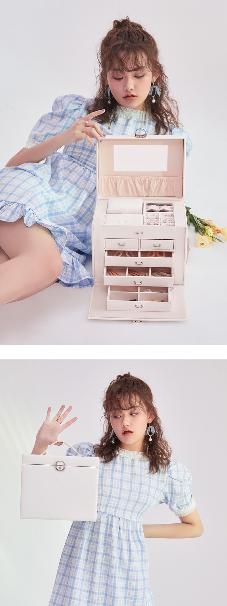 Large capacity five layer leather makeup box, multi-layer jewelry storage box_voghion.com