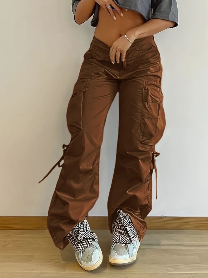 Pantaloni da donna retrò, con tasche, cuciture, vita media, gamba larga, coulisse, casual, tinta unita_voghion.com
